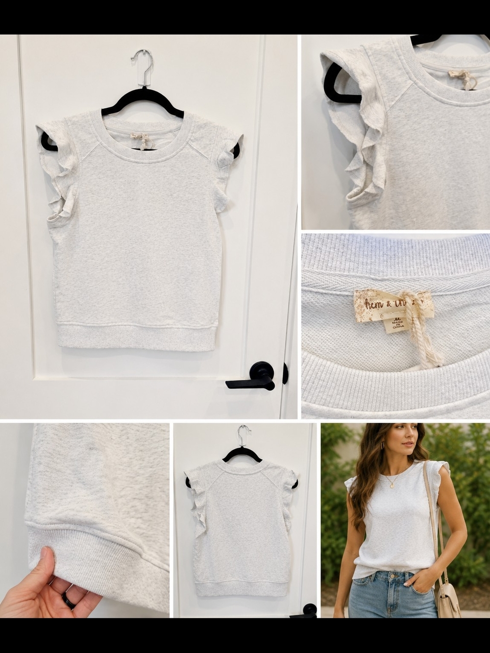 Hem & Thread Light Cream Ruffle Sleeve Tank Sweater